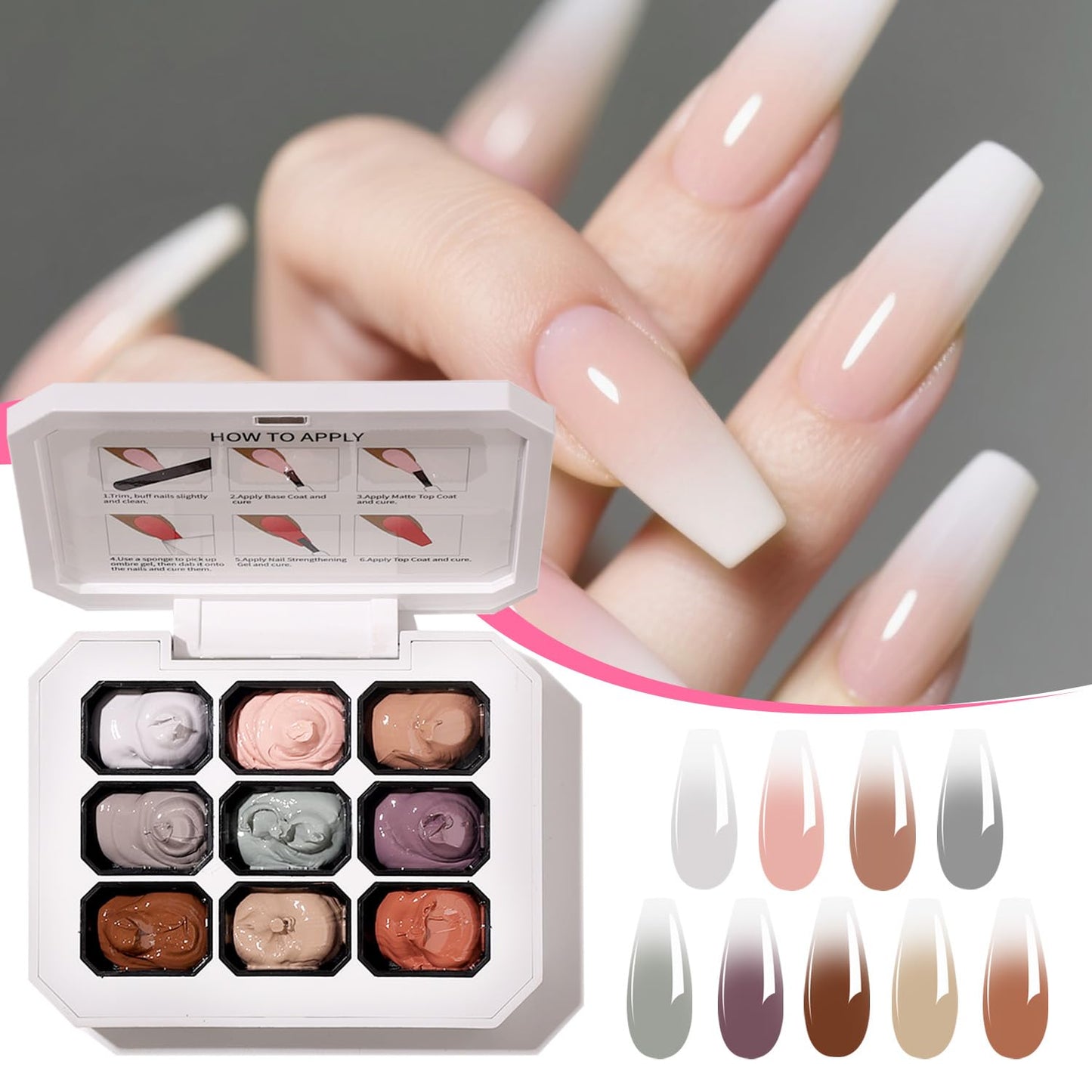 9 Colors Set Ombre Gel Nail Polish,Gradient Painting Gel for Nails with 100Pcs Nail Sponges for 3D Nail Art in Salon or Home Use (omber-02)