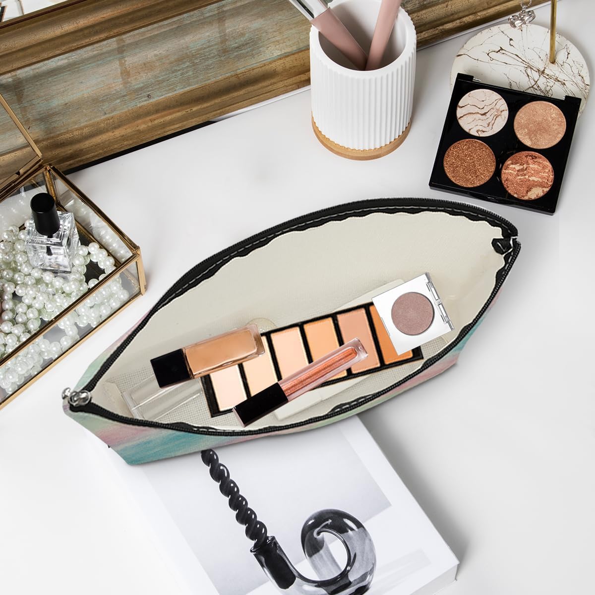 3Pcs Pastel Watercolor Rainbow Makeup Bag, Cosmetic Bag, Waterproof Cute Travel Toiletry Bag Organizer Make Up Bag Mothers Day Birthday Friendship Gifts for Women Girls Coworker Sister Bestie Grandma