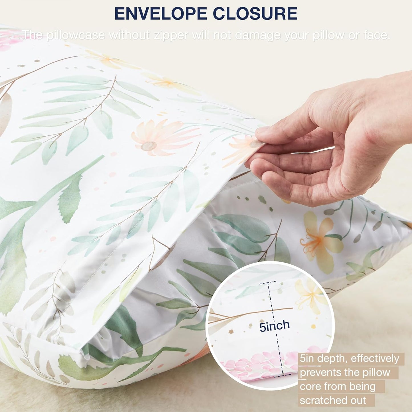 EXQ Home Satin Pillowcase for Hair and Skin- Multicolor Printed Flower Silk Pillowcase 2 Pack 20x40 inches - King Size Pillow Cases with Envelope Closure, Gifts for Women