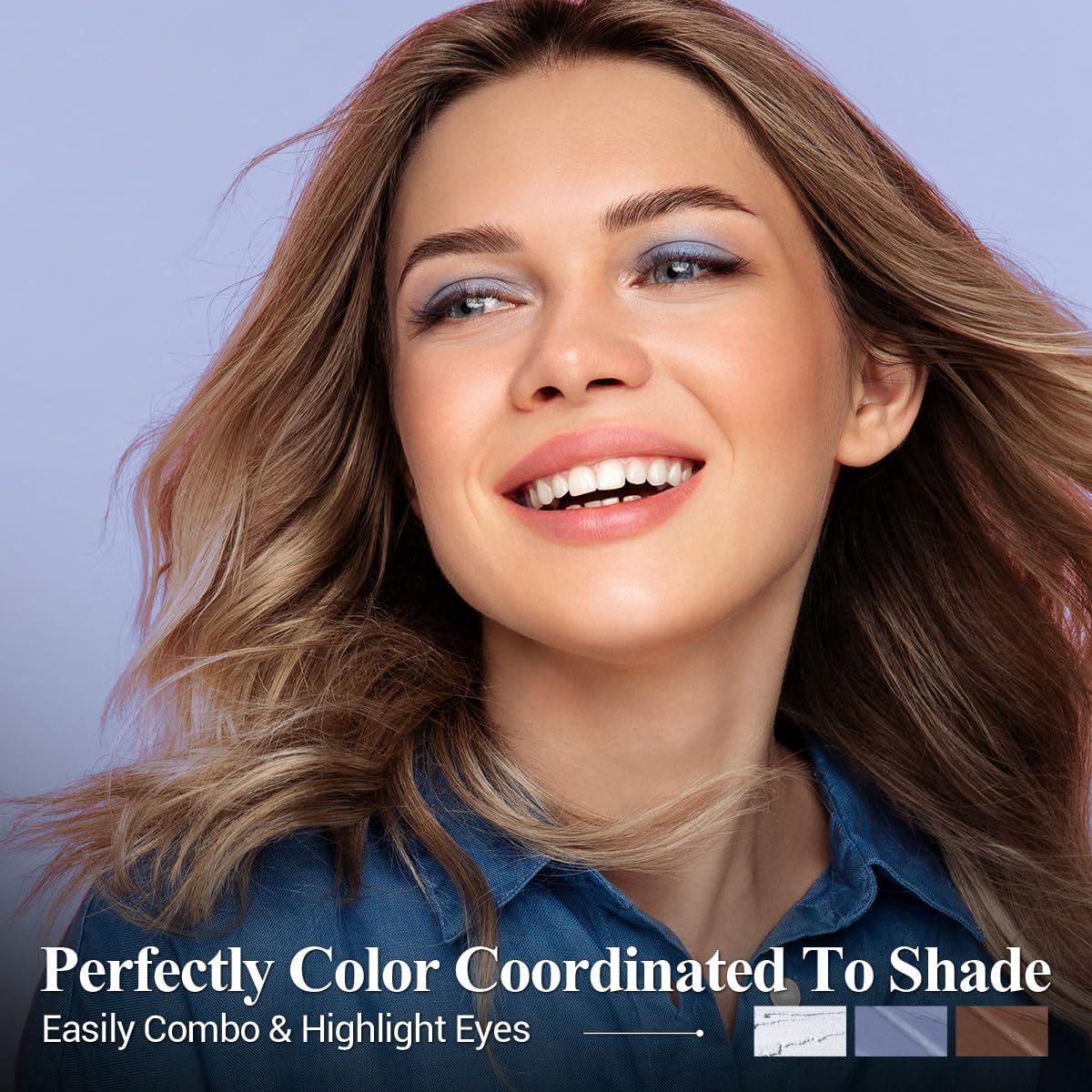 Blue Eyeshadow Stick Makeup 6PCS Set, Dark Blue Brown Metallic Shimmer Matte Cream Eye Shadow Eyeliner Brightener Pencil Crayon - JEANS BLUE