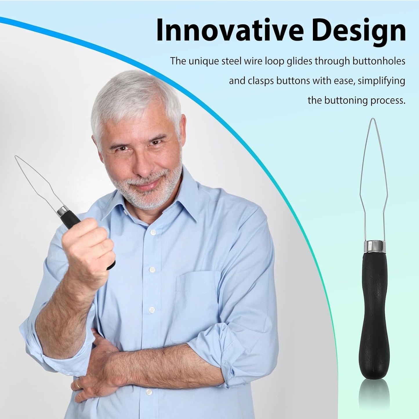 4pcs Button Hook Assist Device with Easy-Grip Handle for Shirts, Coats, Dresses - Ideal Button Aids for Arthritis & Limited Dexterity Black