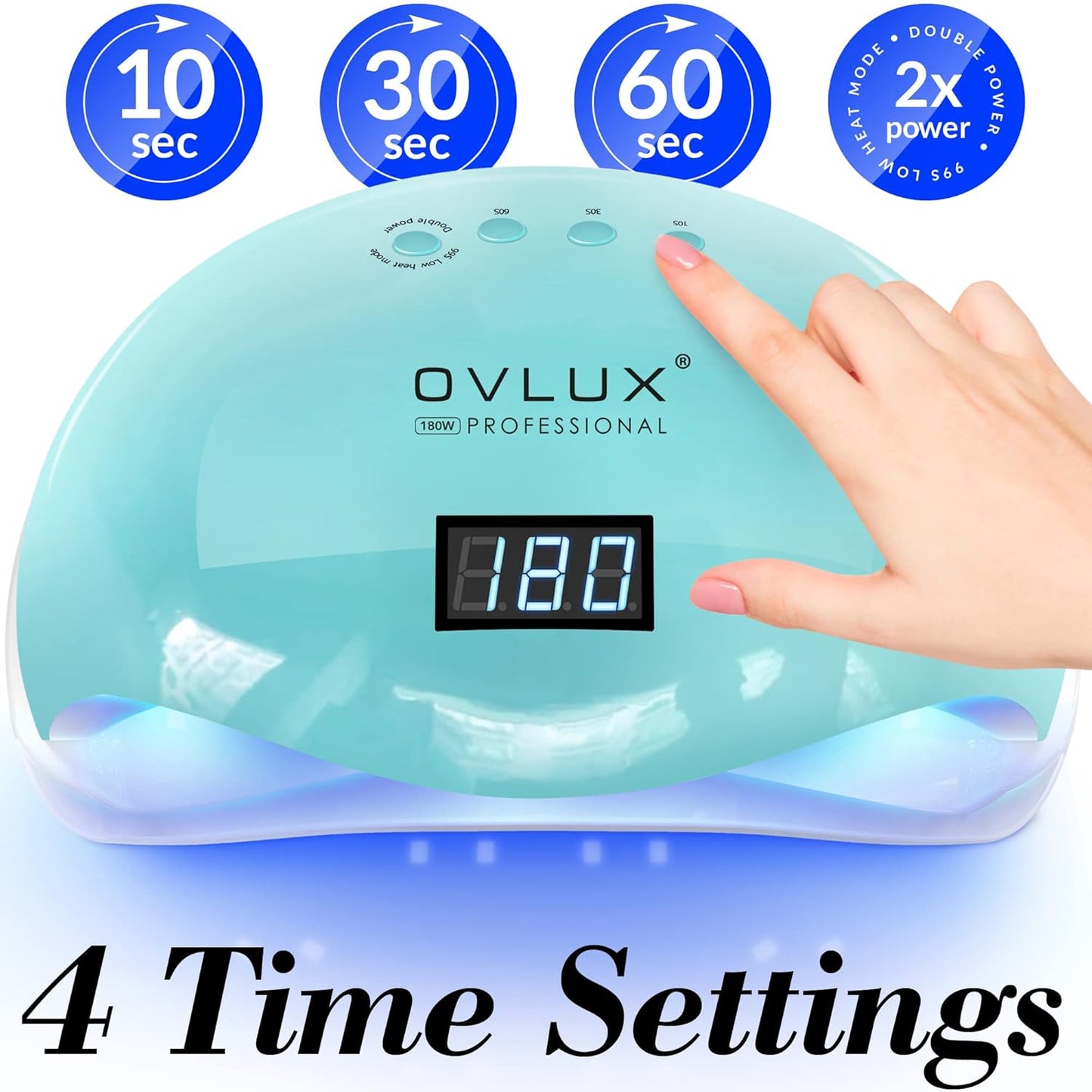 OVLUX 180W UV LED Nail Lamp - Professional Fast Nail Dryer for Gel Polish with 57 LEDs, Auto Sensor, LCD Display, 4 Timer Settings, Cures Fingernails & Toenails, for All Gel Types - Color Tiffany