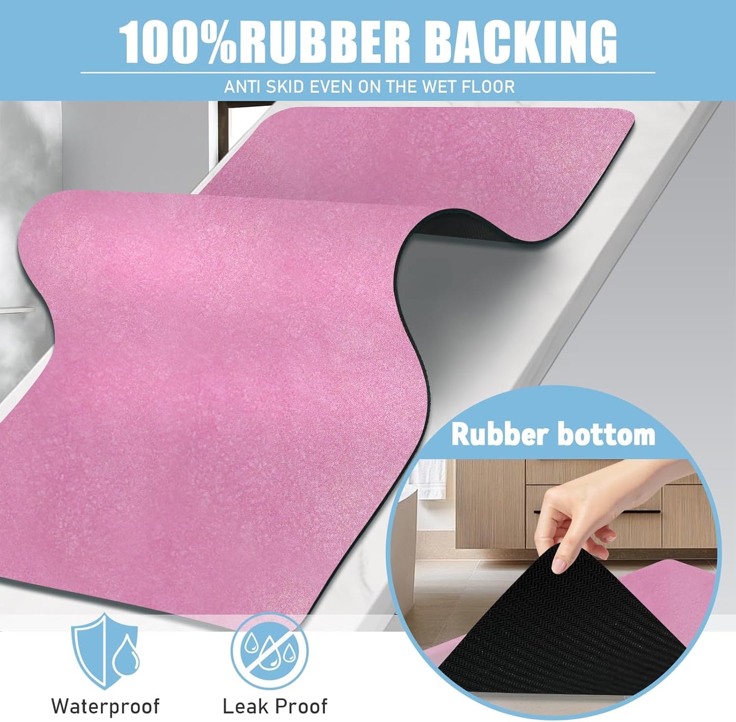Diatomaceous Earth Bath mat Bathroom Rugs Super Absorbent Quick Dry Non Slip Bath Mat Thin Bathroom Floor Mats Fit Under Door-Shower Rug for in Front of Bathtub Shower, Pink, 23.6"x66.9"
