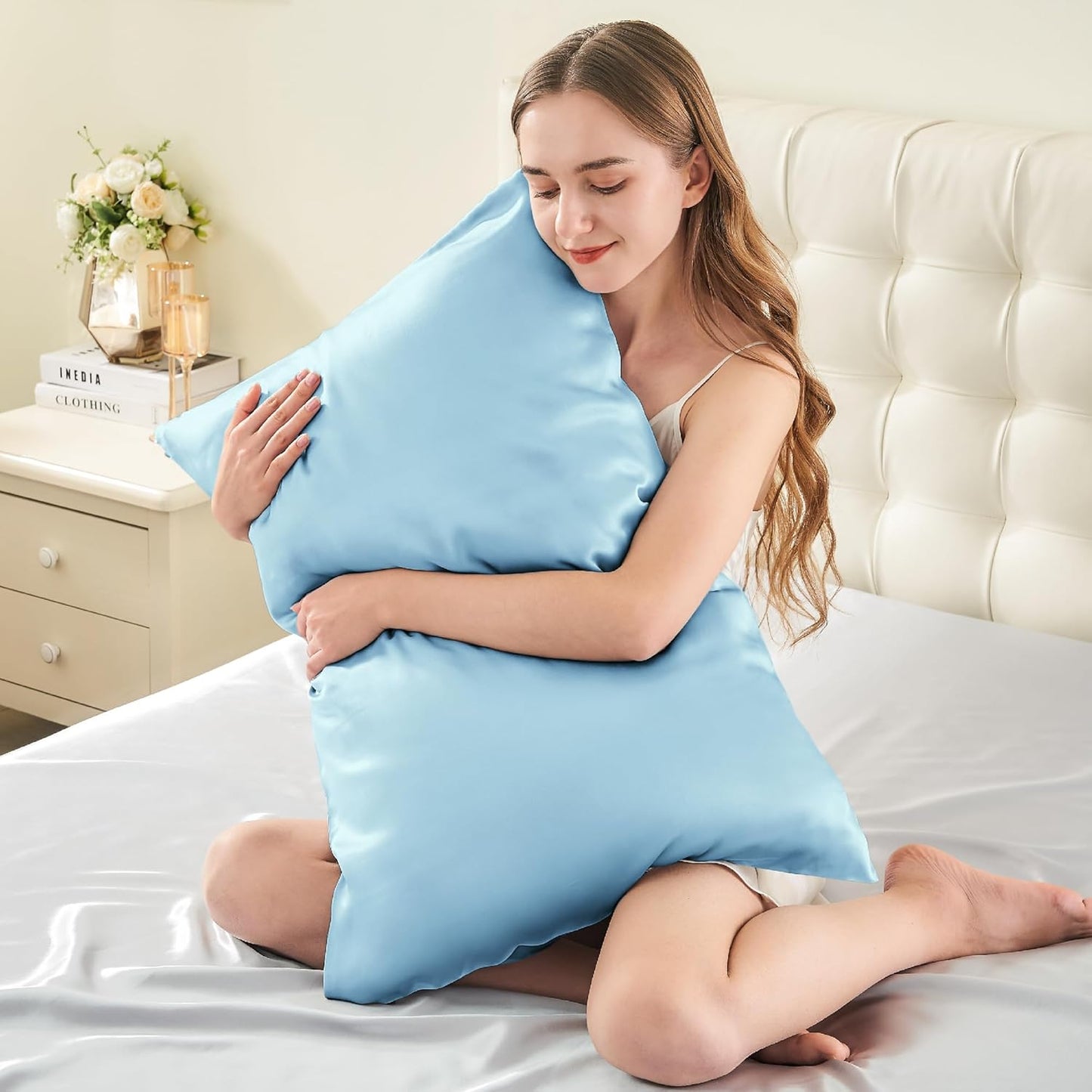 INFIIXSO Mulberry Silk Pillow Cases King Size Set of 2, Silk Pillowcase with Hidden Zipper 20"x36", Extraordinary Smooth and Soft Pillow Case for Hair and Skin(Light Blue, 2 Pack)