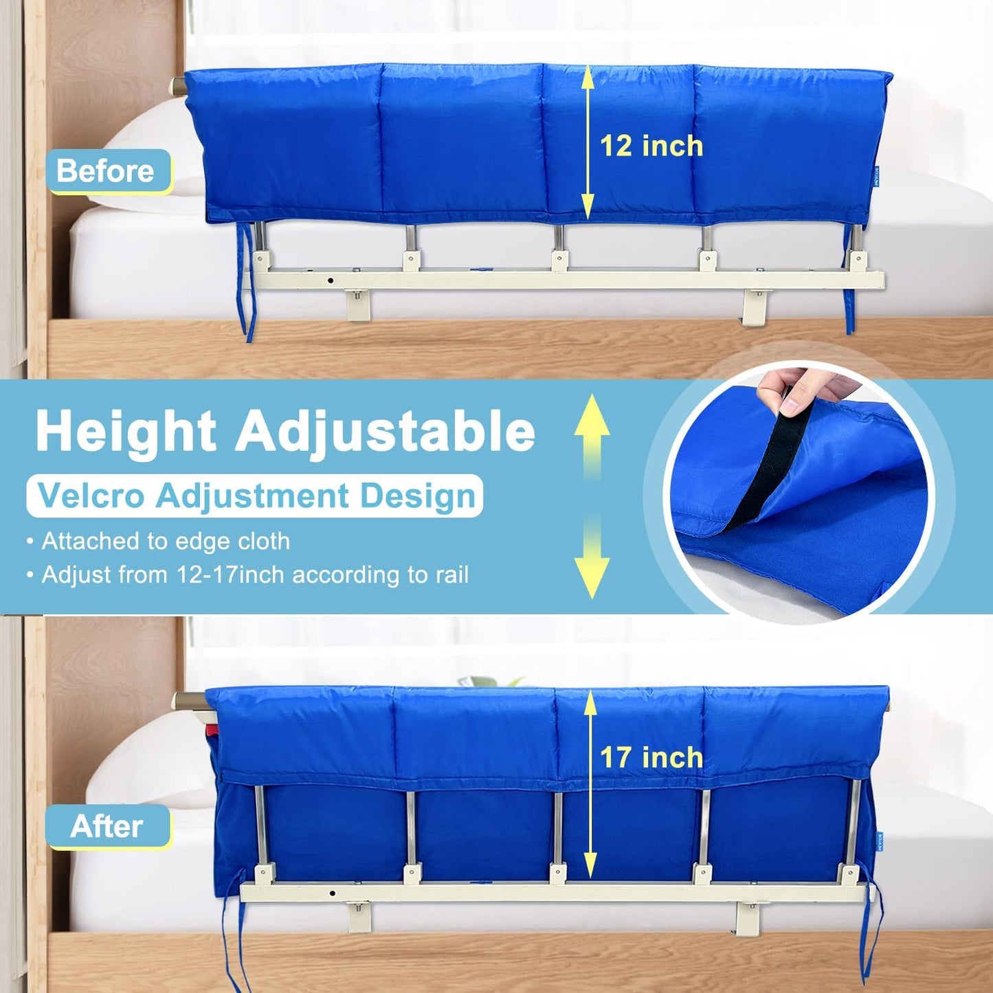 Bed Rail Padding Cushion for Hospital Bed Rails Pads Covers for Elderly Adults Safety Bed Guard Side Rails Bumper Sides Half Rail Cover Seniors Medical Bed Railings Pads Barrier Protector - 2PCS