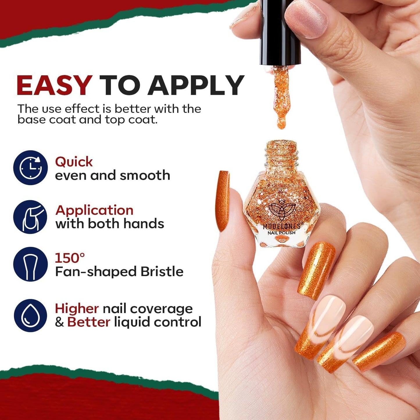 modelones Nail Polish Set, 12 Colors Winter Sparkle Dark Green Red Glitter Silver Champagne Burgundy Gold Nail Polish Set Quick DIY Finger Nail Polish Manicure DIY Nail Art Salon Home Gift