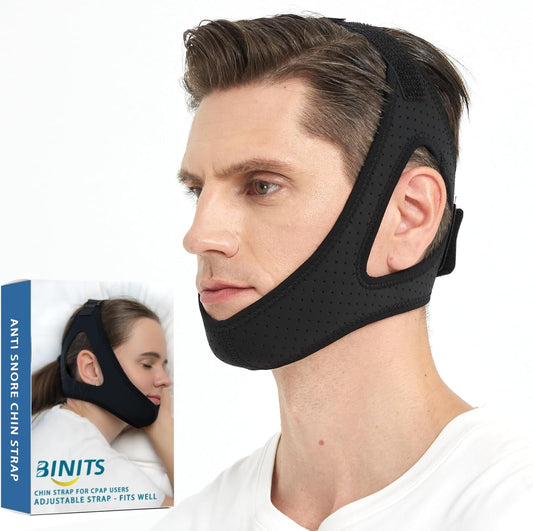 Chin Strap for CPAP User - Adjustable Snore Stopping Device Face Mask Bandage Keeping Mouth Closed - Better Night's Sleep Women and Men (Black)