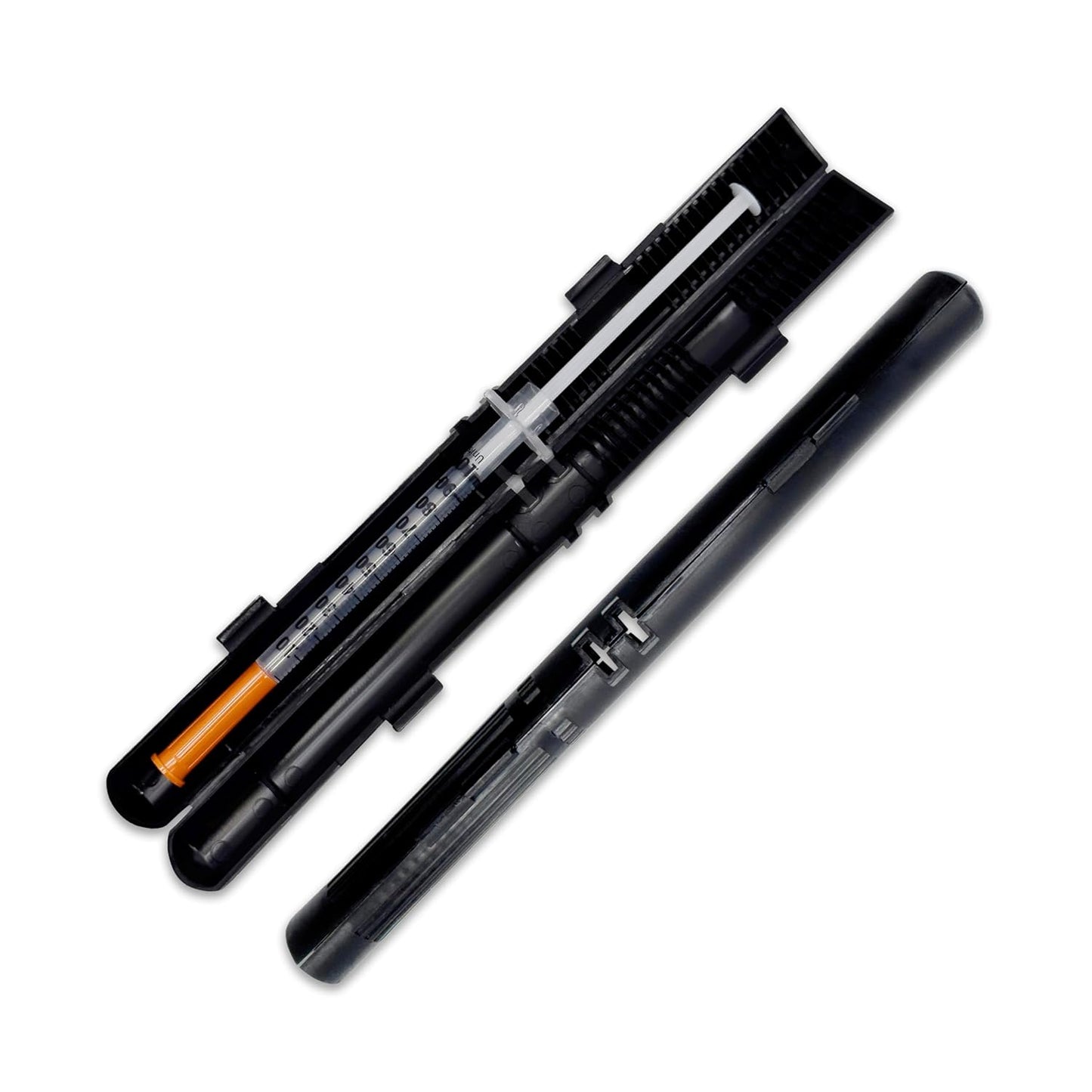 GMS 60 Unit Syringe Case - Holds New, Prefilled & Used Syringes with Needles - Small & Discreet - Ideal for Travel - Sharps Container - 2 Pack - Black