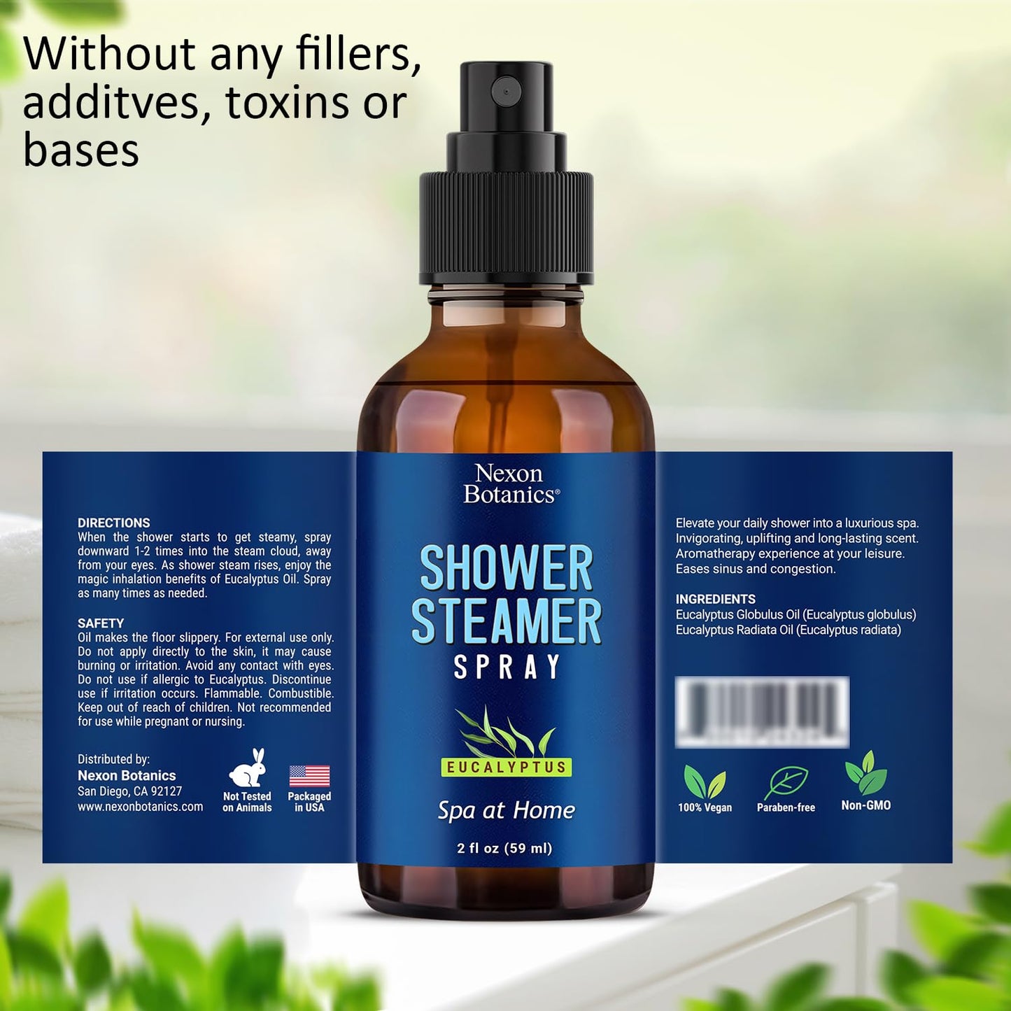 Eucalyptus Shower Steamer Spray 2 fl oz – Aromatherapy Shower Mist with Essential Oils – Eucalyptus Steam Spray for Sauna, Spa, Bathroom & Room – Nexon Botanics