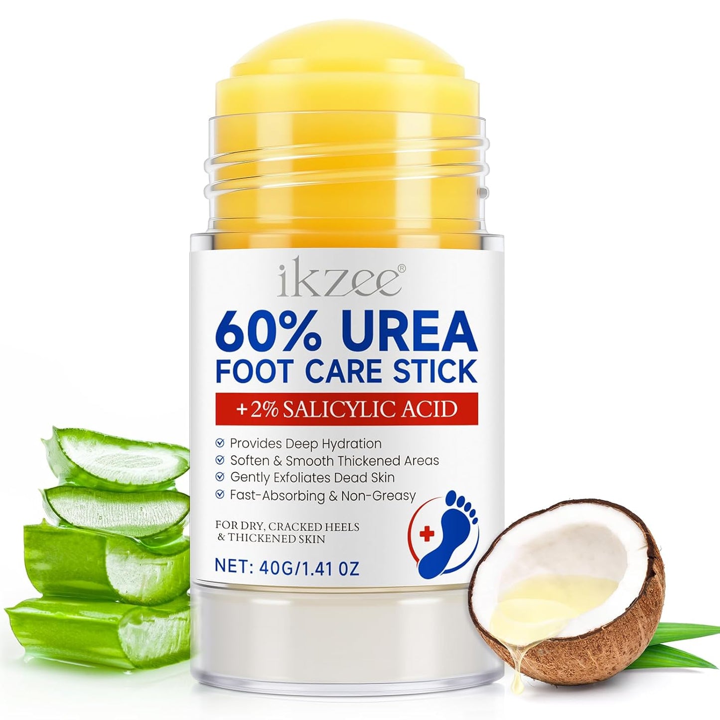 Urea Cream Stick 60% plus 2% Salicylic Acid for Feet Maximum Strength, Foot Lotion Stick for Rough Thick Dry & Cracked Skin, with Coconut Oil, Green Tea Extract, Tea Tree and Aloe Vera
