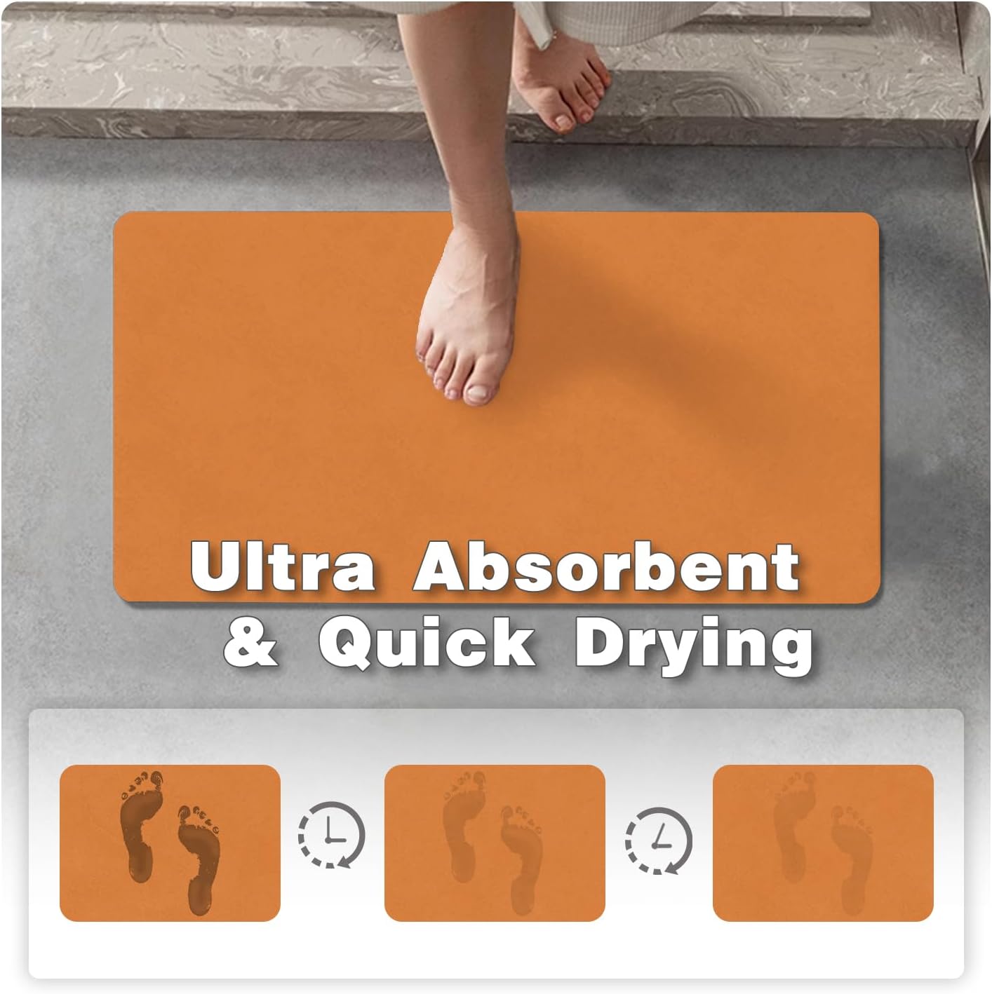 Bathroom Mat Quick Dry, Bathroom Rugs Non Slip Washable Thin Absorbent Bath Mat Fits Under Door Bathroom Floor Mat Perfect for Bath, Shower, or Sink 24"x60" Orange