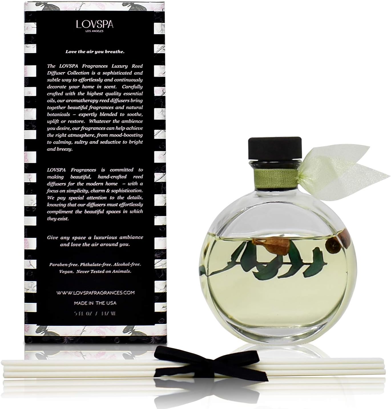 LOVSPA Reed Diffuser Set, Unwind Eucalyptus & Mint Scented Oil Diffuser with Sticks, Home Fragrance Accessories for Bathroom Shelf Decor, Aroma Diffusers for Home or Office Desk, USA Made