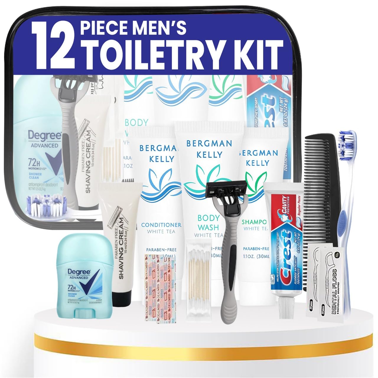 Trektote Bulk Hygiene Kit For Men – (25 Pack) 12 Piece Set Of Travel Size Toiletries, TSA Compliant, Bulk Travel Essentials, Includes Shampoo And Conditioner, Body Wash, Toiletry Bag & More
