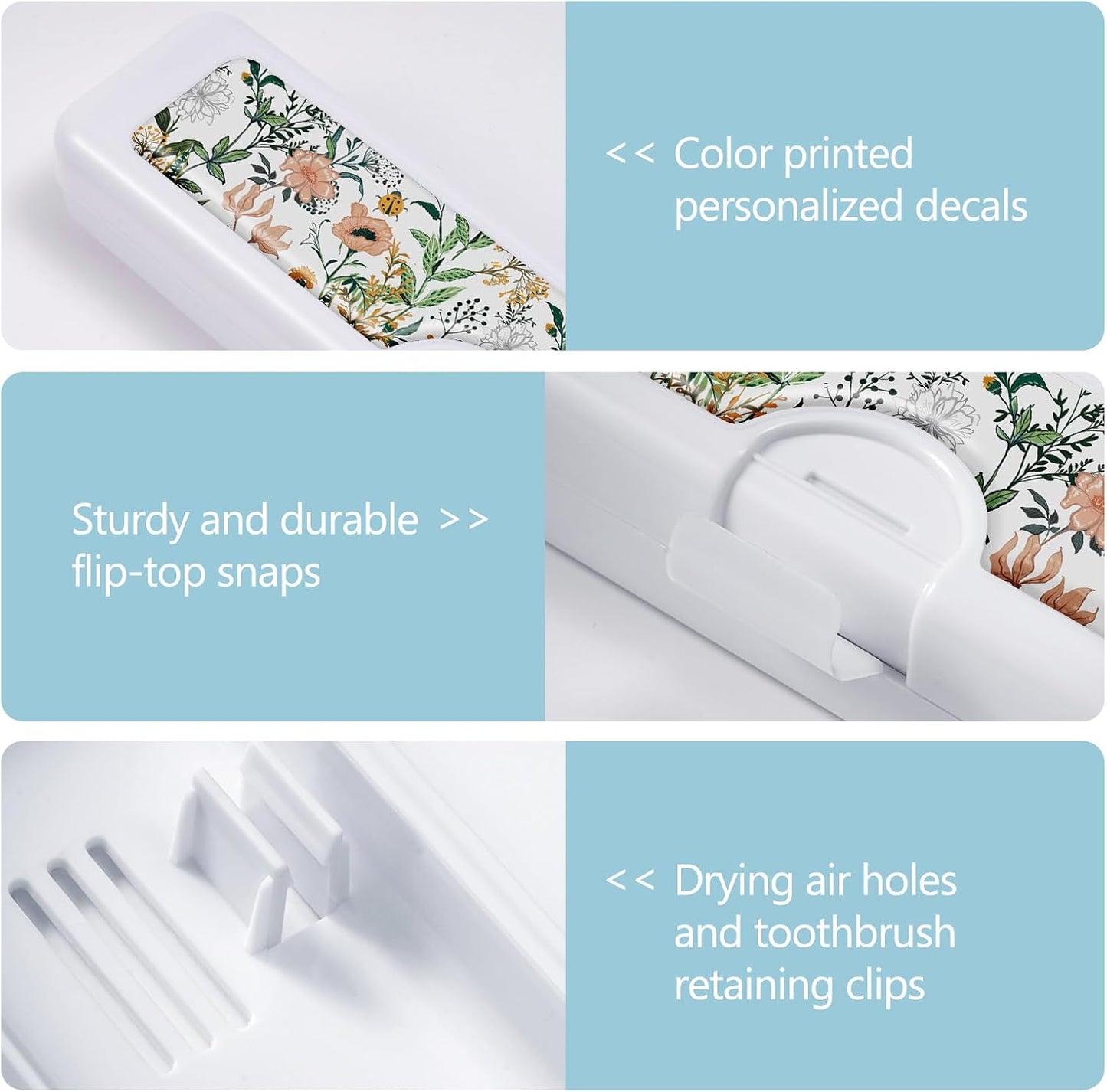 Toothbrush Travel Case - Colorful Pattern, Holder and Covers for Toothbrushes, Includes Tongue Scraper Case