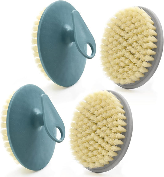 Body Scrubber 4 Pack, BEAUTAIL Gentle Exfoliating Shower Bath Brush, Soft Bristle Brushes for Sensitive Skin Women Men, Non-Slip Hand-Clip, Durable and Long Lasting (2pcs Blue+2pcs Gray)