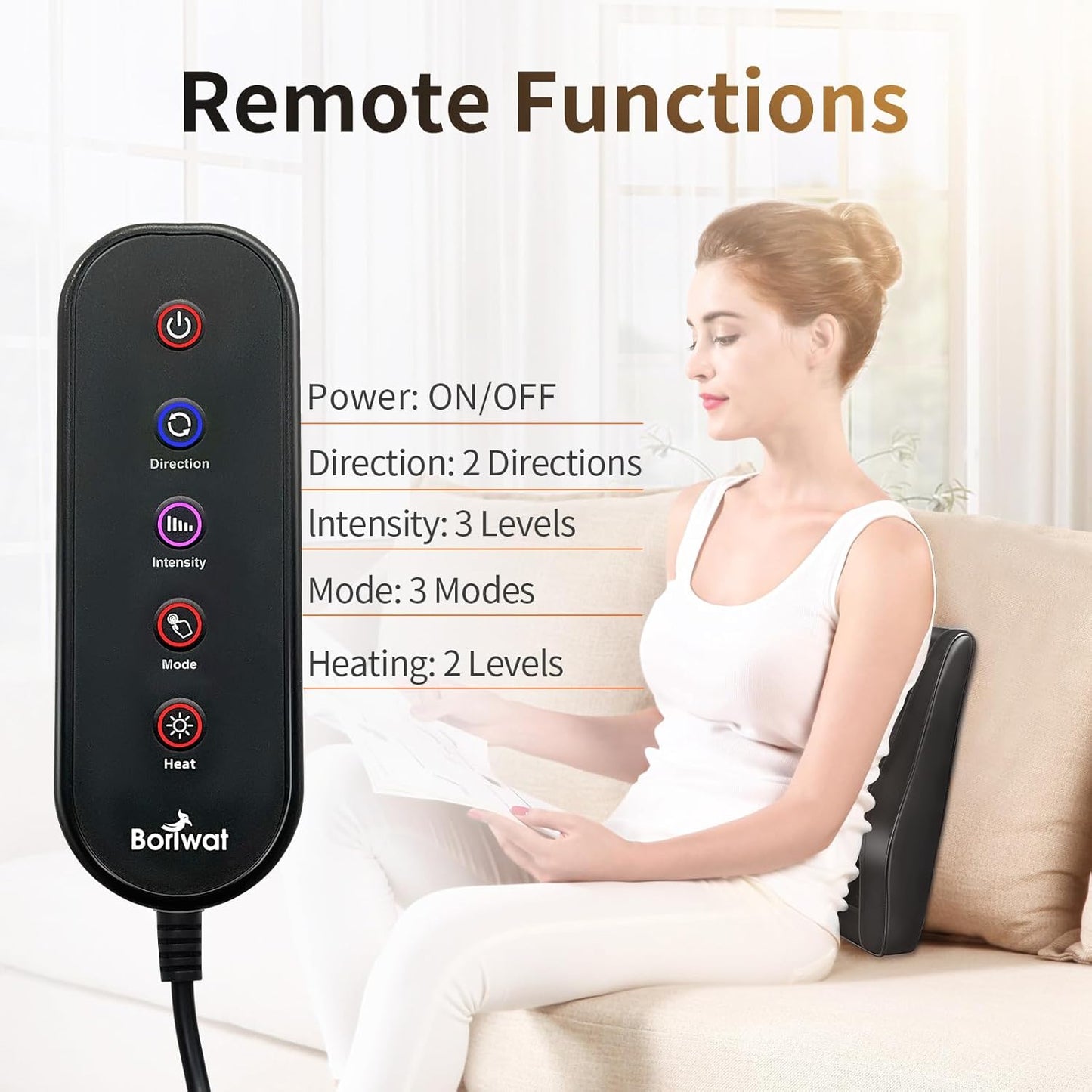 Boriwat Back Massager with Heat, 3D Kneading Massage Pillow for Back, Neck, Shoulder, Leg Pain Relief Deep Tissue, Gifts for Women Men Mom Dad