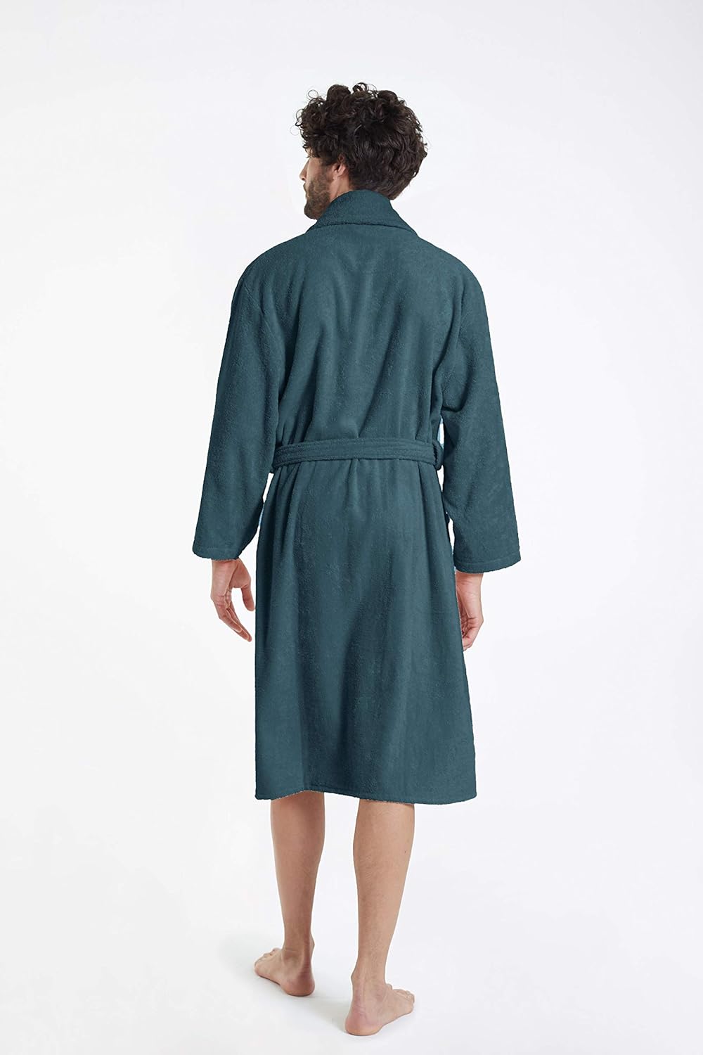 SIORO Mens Terry Bath Robe, Plush Hooded Cotton Cloth Knee-Length Robes for Spa, Shower, Soft Towel Bathrobes with Pockets