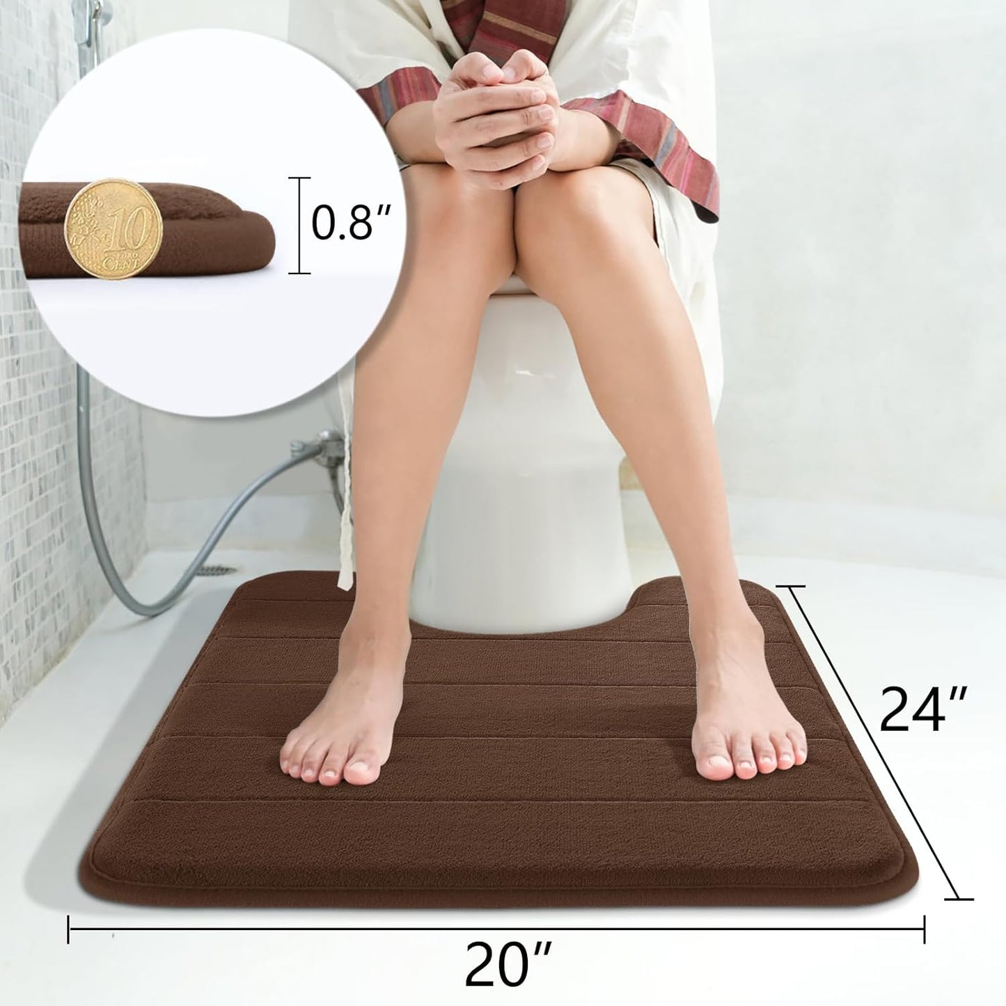 Yimobra Memory Foam Toilet Bath Mat U-Shaped, Soft and Comfortable, Super Water Absorbent, Non-Slip, Machine Wash and Easy to Dry for Bathroom Commode Contour Rug, 24 X 20 Inches, Brown