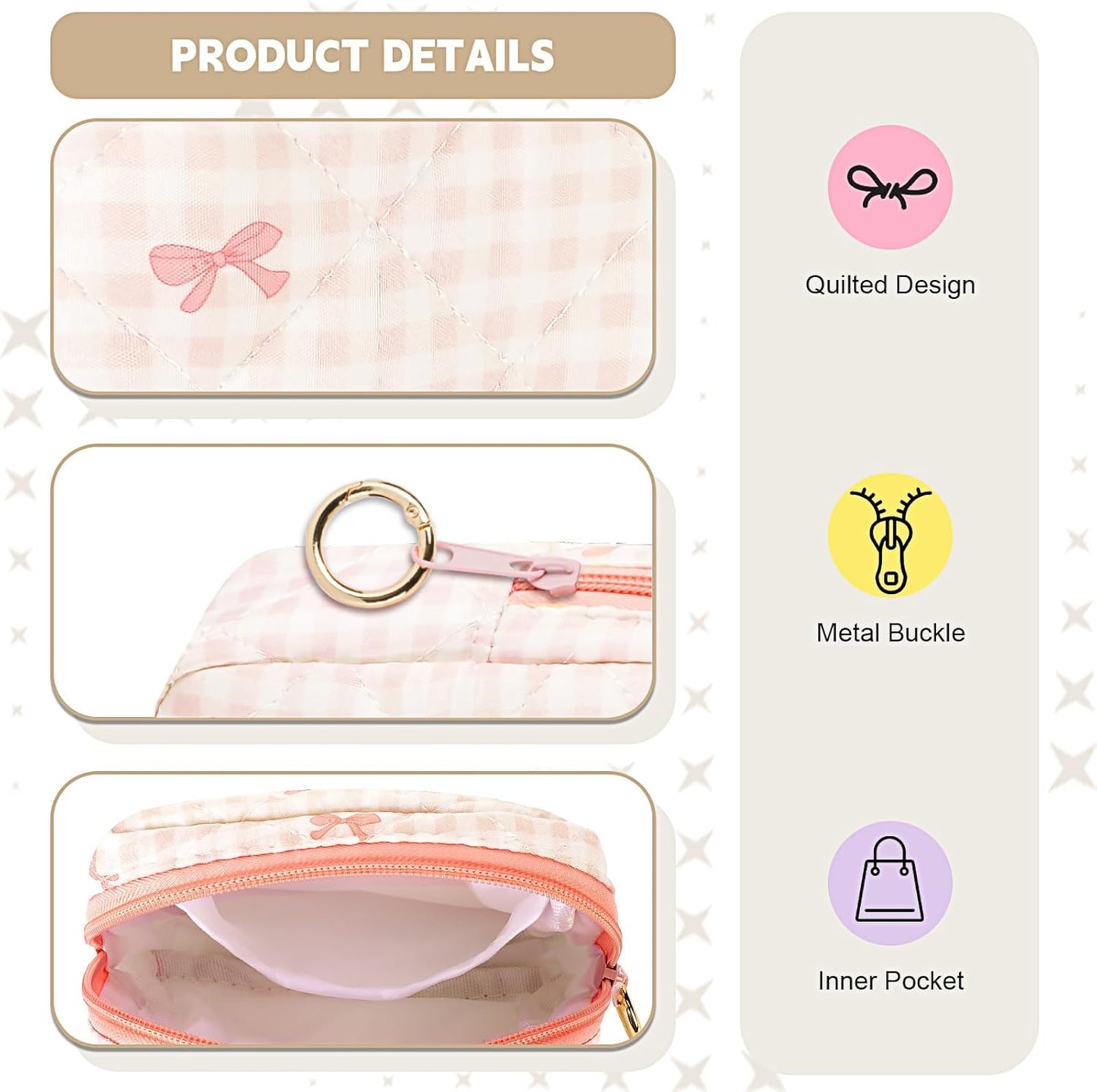 Period Bag for Teen Girls, Quilted Sanitary Napkin Storage Bag, Cute Bow Tie Menstrual Pad Pouch Tampon Holder (Plaid Pink)
