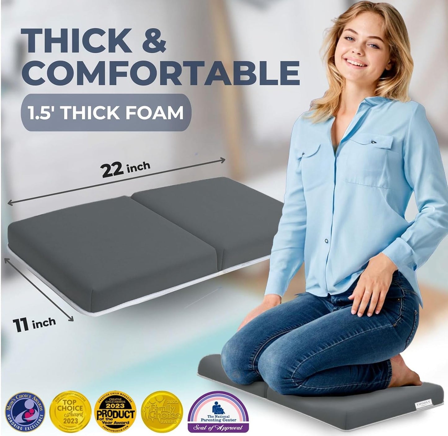 Comfortable Baby Bath Kneeler and Elbow Rest Pad Set – Thick Memory Foam Bath Kneeling Pad with Elbow Support – Baby Bathtub Cushion with Toy Organizer for Bathing Infant or Toddler - Dark Grey