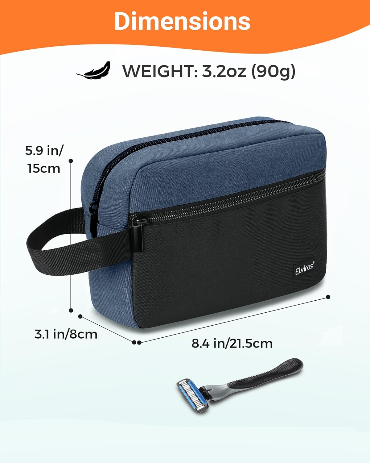Elviros Travel Toiletry Bag for Men Hanging Toiletries Dopp Kit Small Bathroom Hygiene Tool and Medicine bag for Traveling Essential Shaving Pouch (Blue&Black)