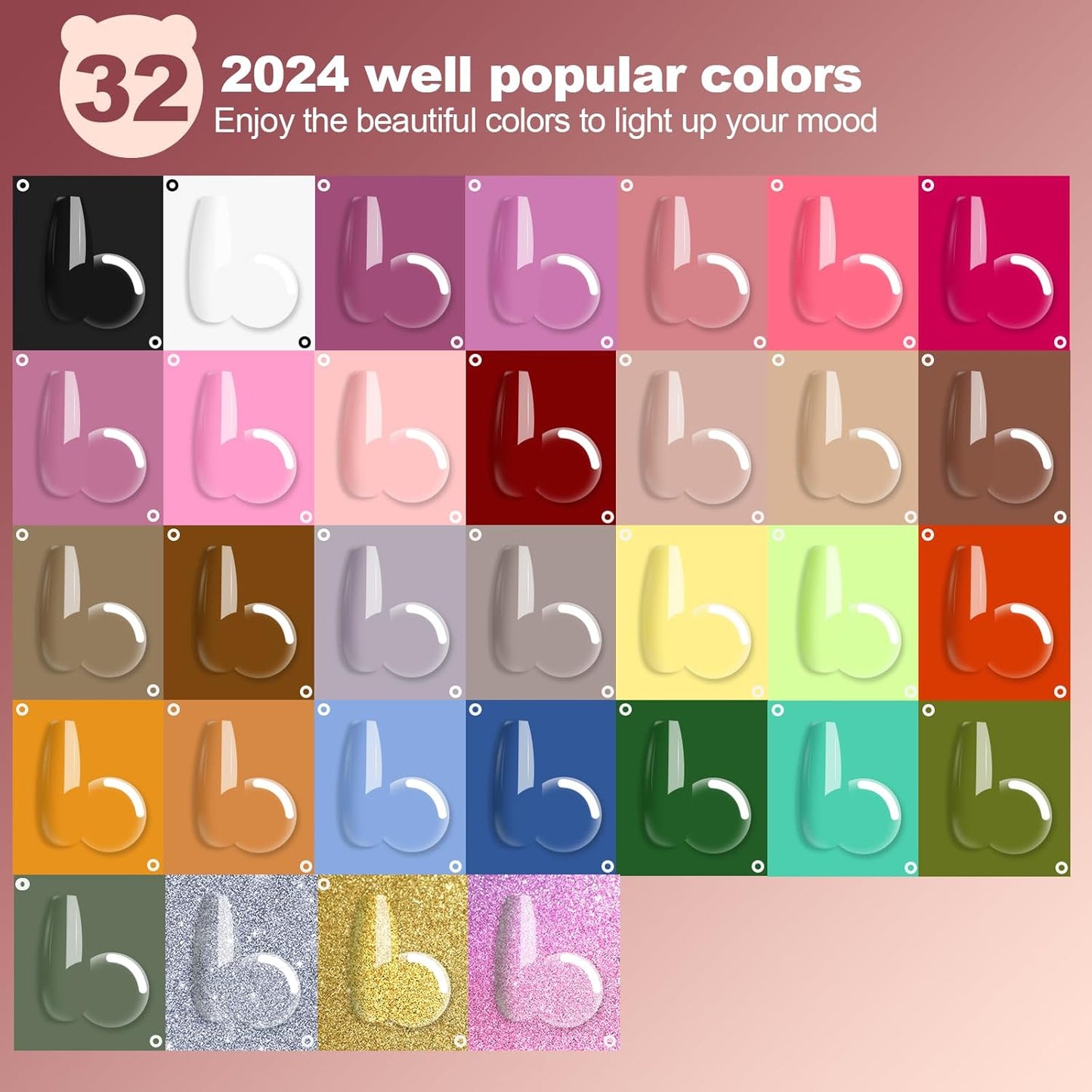 Clara Colors 32 Colors 14ml Gel Nail Polish Kit, All In One Gel Polish Set with Base Matte Glossy Top Coat Tools Nails Art Decorations Salon Gel Polish Starter Kit Full Cover Natural