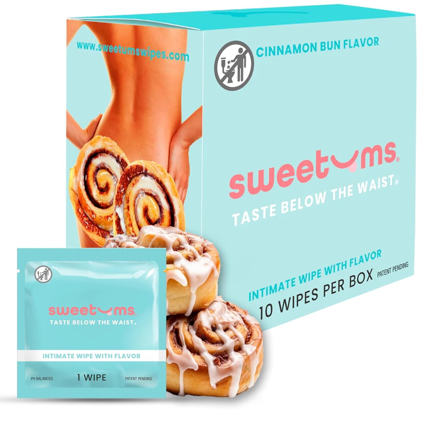 Feminine Wipes For Women, Individually Wrapped - pH Balanced Biodegradable Flavored Intimate Wipes - Cinnamon Bun, Pack of 10