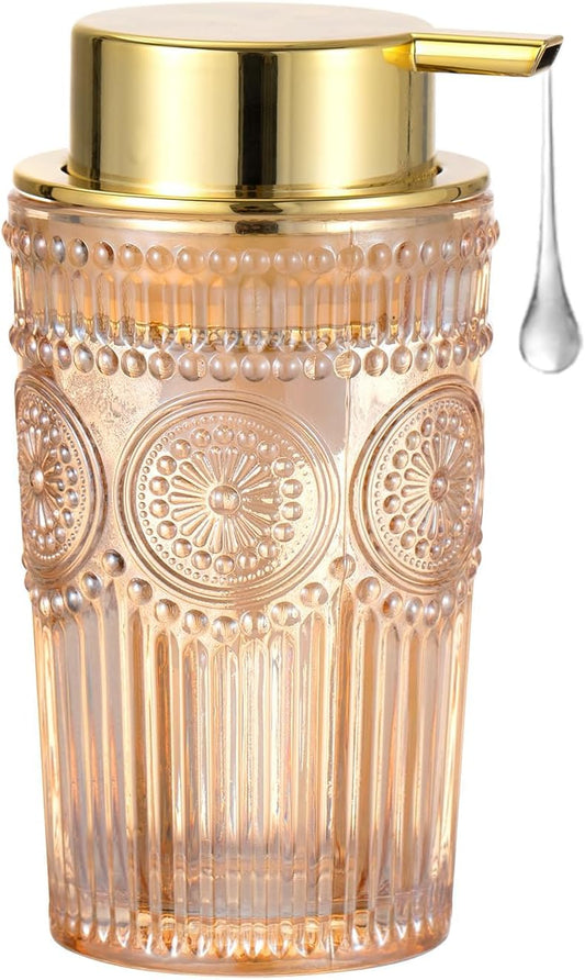Foaming Hand Soap Dispenser, Glass Foam Toothbrush Holder, Refillable Liquid Lotion Dispenser (L-Gold-Lotion)