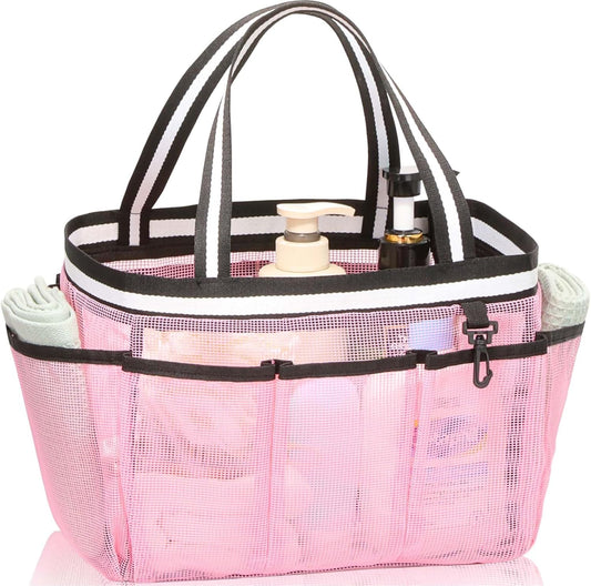 XL Mesh Shower Caddy Portable Shower Bag for College Dorm Camping Travel Gym(Pink)