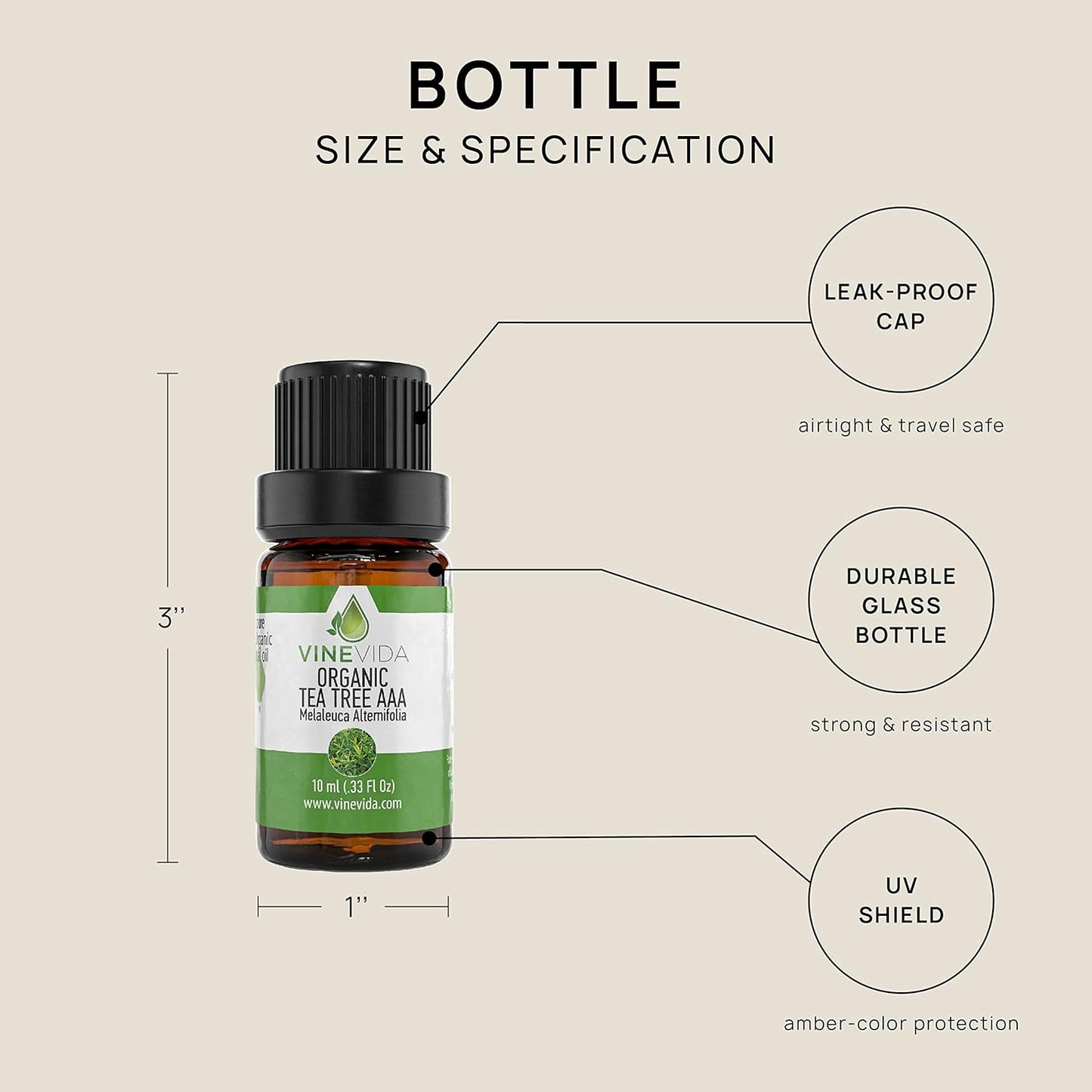 VINEVIDA Organic Tea Tree Essential Oil 10 mL - Undiluted Candle Scent DIY Scents for Candlemaking Soap Making,4OZV-OBP-ORG-TEA-10ML