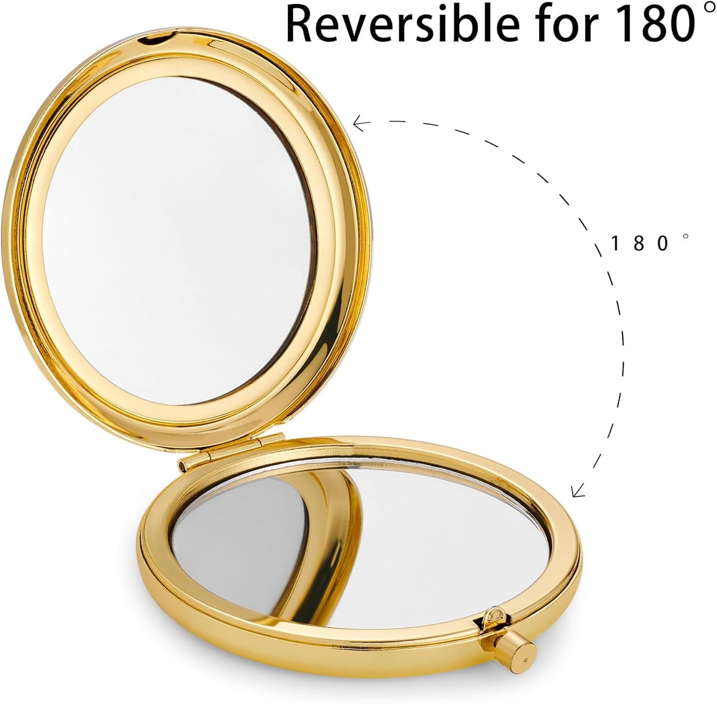 Compact Mirror, Pocket Travel Makeup Mirror for Purse, Metal Round Shell, 2-Sided 1X/2X Magnifying, Portable, Folding, Handheld, Gold, 6 Pack