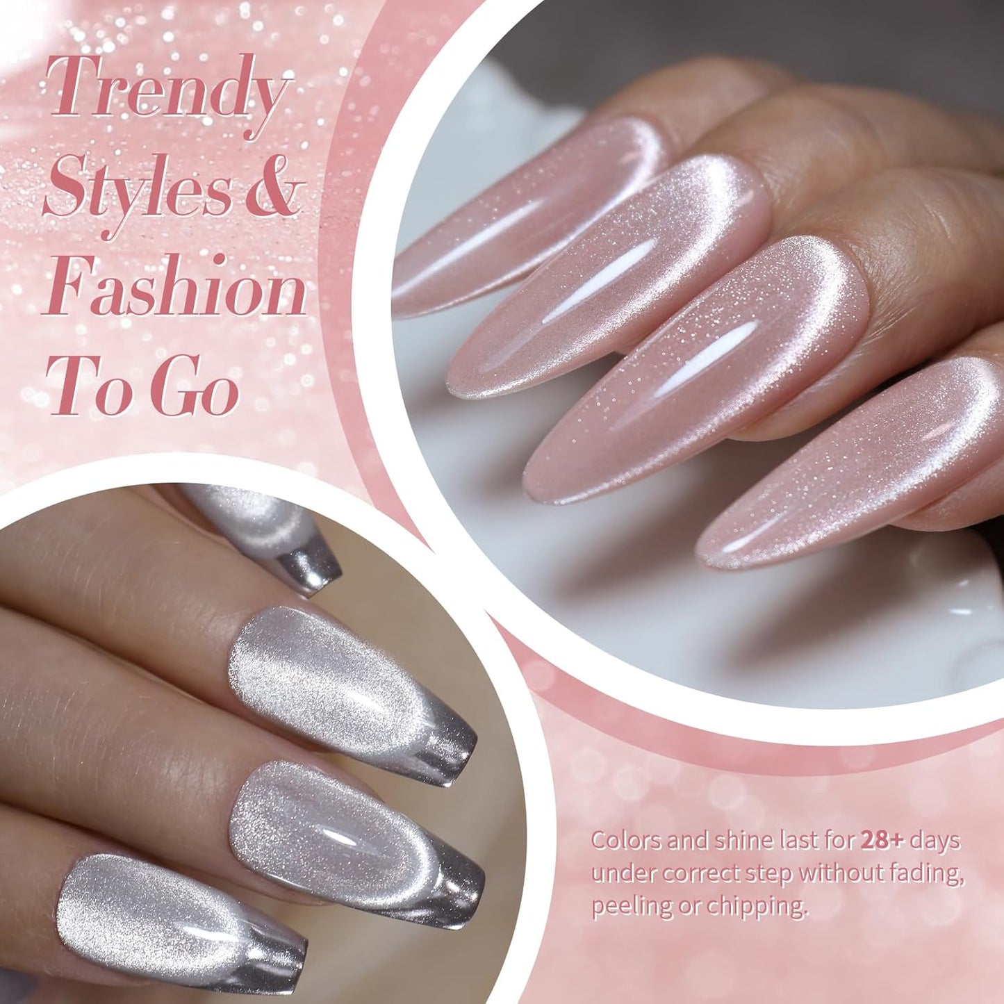 Born Pretty Cat Magnetic Eye Gel Nail Polish, Pastel Milky Cat Magnetic Gel Pastel Blue Green Purple Pink Nude Silver Nail Art Gel Manicure Salon DIY Gifts 7ML 6PCS