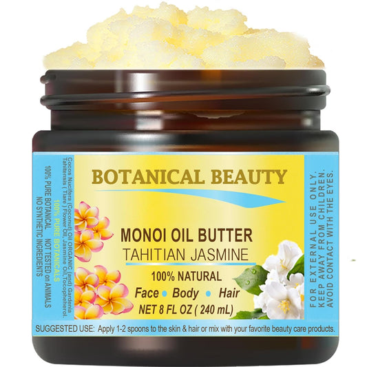 Botanical Beauty MONOI OIL BUTTER TAHITIAN JASMINE Pure Natural Virgin Unrefined RAW for FACE, SKIN, BODY, DAMAGED HAIR, NAILS (8 Fl Oz)
