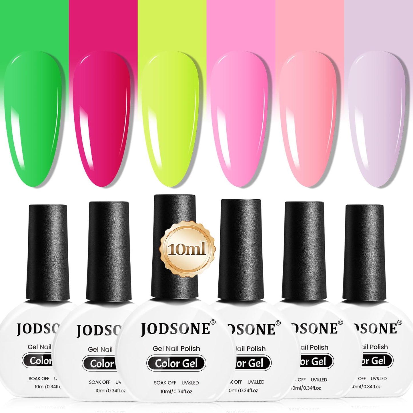 JODSONE 10ml Green Gel Nail Polish Set 6Colors Long Lasting Neutral Green Pale Lacquer Glossy Art for Nail and Salon Need U V Lamp