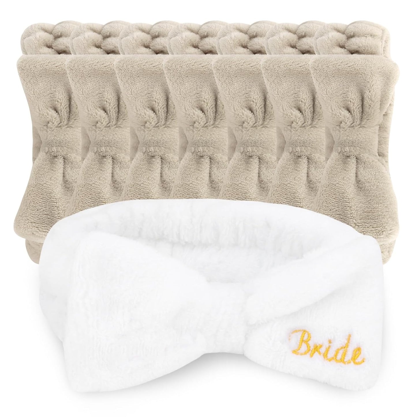 CIEHER Spa Headbands - 8 Pcs Bachelorette Party Favors, Bride & Bridesmaid White & Light Coffee Spa Headbands