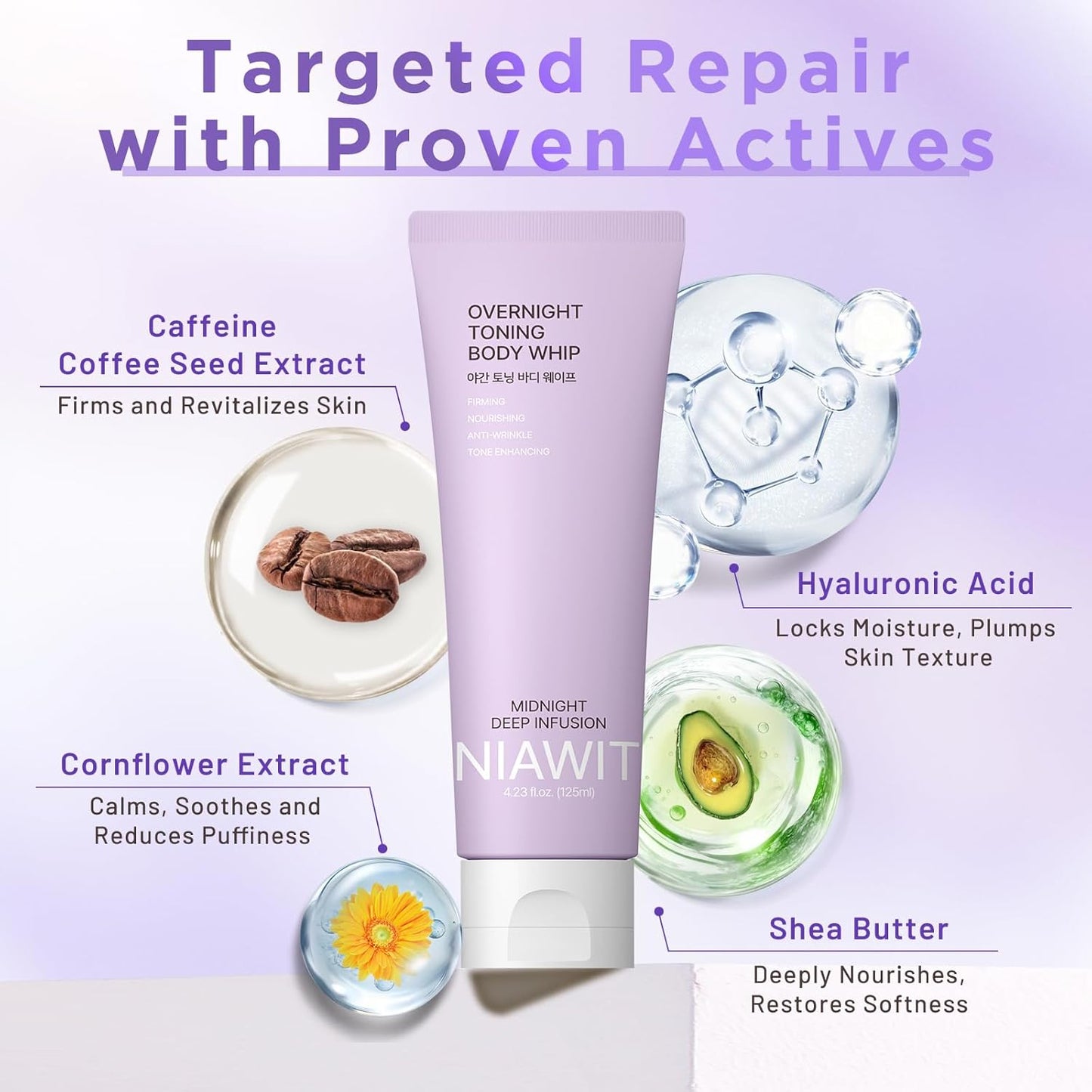 Overnight Toning Body Whip – For Loose Crepey Skin on Arms, Thighs & Belly | Firming, Moisturizing & Anti-Wrinkle Night Cream to Improve Tone While You Sleep, 4.23 fl.oz