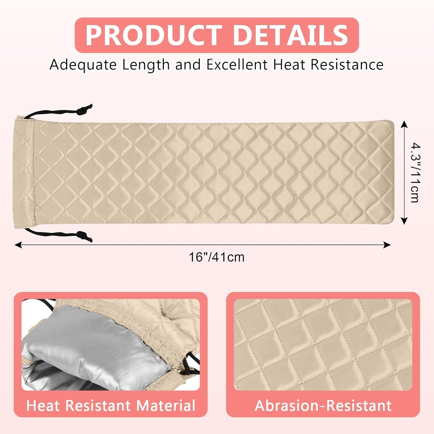 AMIJEAL Heat Resistant Hair Tools Organizer Bag Portable Travel Drawstring Storage Cover Pouch for Hair Straightening Irons, Curling Irons, Flat Irons and Hot Styling Tools(16" x 4.3")