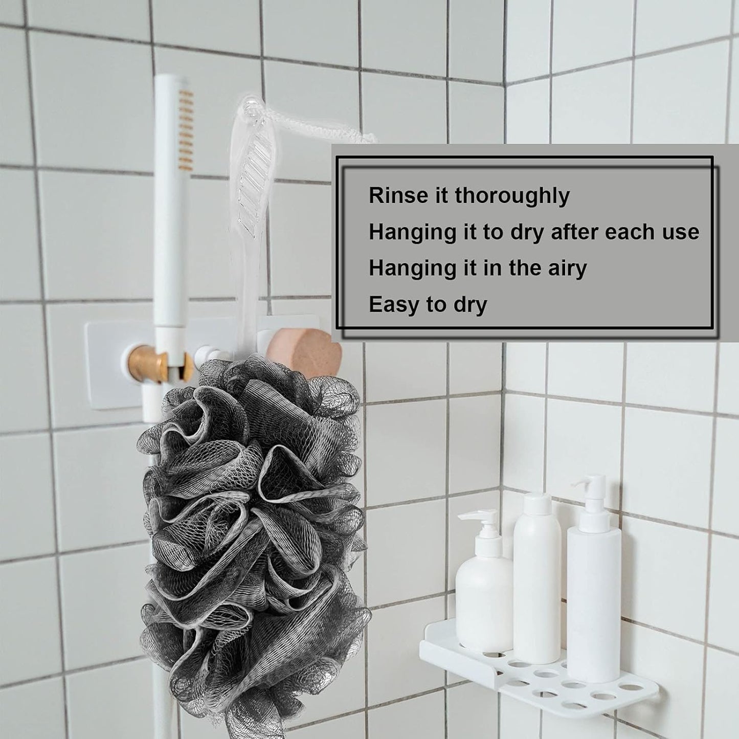 PPHAO - Black Loofah - Charcoal Loofah on a Stick - Back Bath Brush Long Handle - Back Loofah for Shower for Men and Women - Loofah Sponge - 1Pack