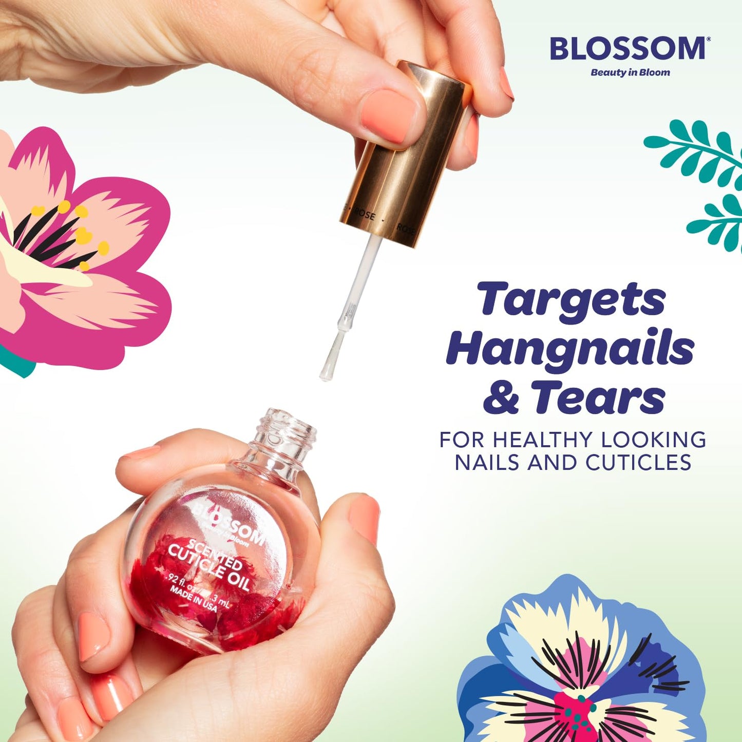 Blossom Cuticle Oil for Nails, Hydrating, Moisturizing, Scented Nail Oil Cuticle Care, Infused with Real Flowers, Made in USA, 0.92 fl. oz, Jasmine