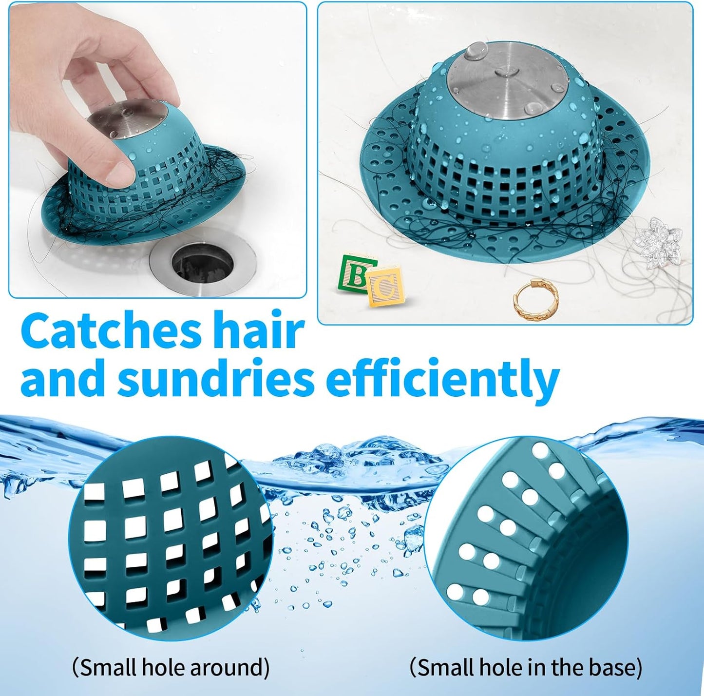 Shower Drain Hair Catcher, Bathtub Drain Cover Foldable Silicone Shower & Tub Protector for Pop-Up & Regular Drains