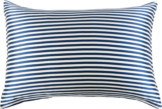 THXSILK Mulberry Silk Pillowcase for Hair and Skin Health, Grade 6A+ Mulberry Silk Pillowcase with Hidden Zipper, Soft and Breathable, 1pc (Standard 20"x26", Blue White Stripes)