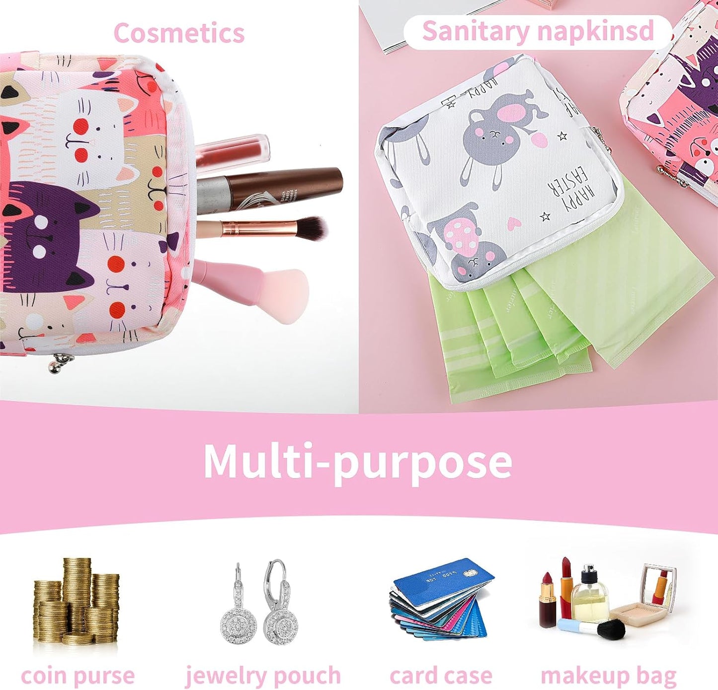 3-Pack Sanitary Napkin Storage Pouch, Cotton Menstrual Cup Holder, Portable Period Kit Bag for Women & Teen Girls