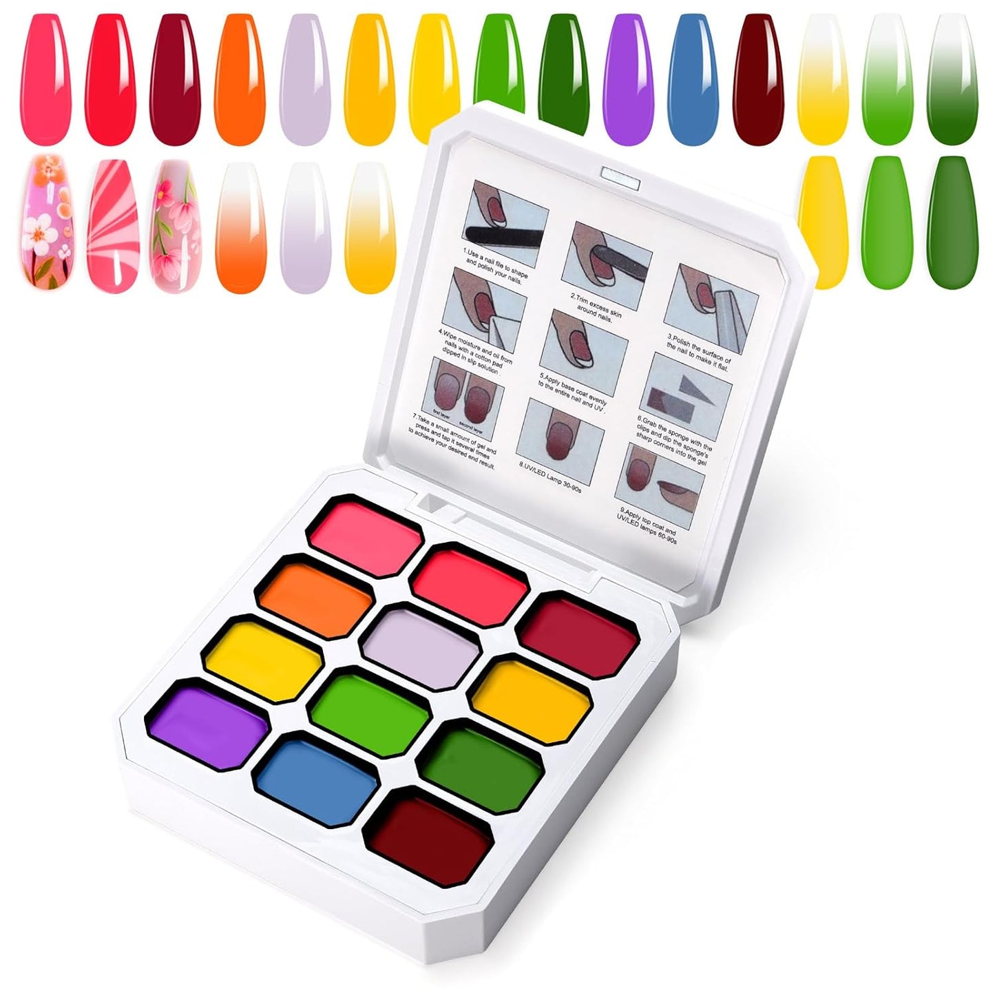 Gradient Painting Gel, 12 Bright Colors Ombre Gel Nail Polish for Pigmented Pat Painting Nails Aura Nails, French Manicure DIY Nail Art,Long-lasting Soak of UV Palette Electric Carnival