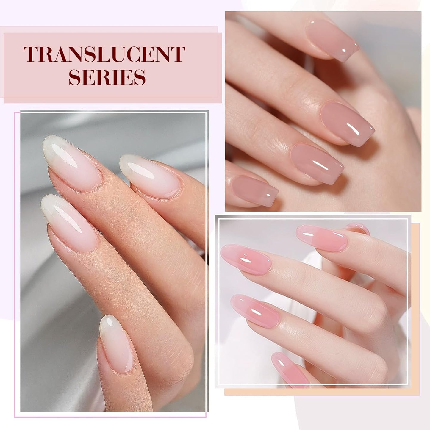 CANNI Jelly Milky White Pink Gel Nail Polish Set- 6 Pcs 9 Ml Neutral Transparent Pink Colors Sheer Gel Polish Kit, Soak Off LED Nail Gel Manicure Kit DIY at Home Salon Gifts