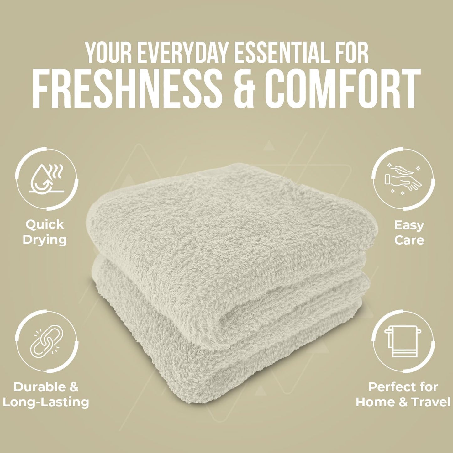 DAN RIVER 100% Cotton Wash Cloths 24 Pack [12x12] Soft & Absorbent face Towels for Bathroom, Gym, Hotels & Spa Perfect for Everyday Use Fingertip Towels, Ivory