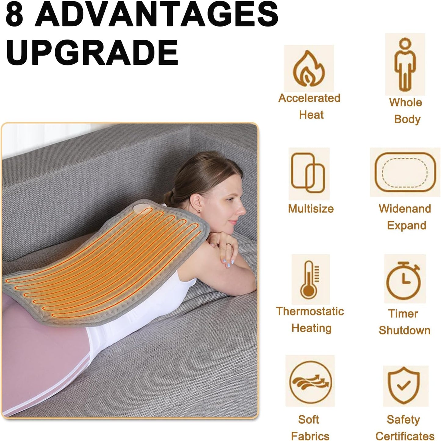 Large Heating Pad,OCSOSO Extra Large Heating Pad for Back Pain Relief Electric Heating for Period Cramps Knee Leg Pain Relief Moist/Dry Heat 10 Heat Setting (24"×12")