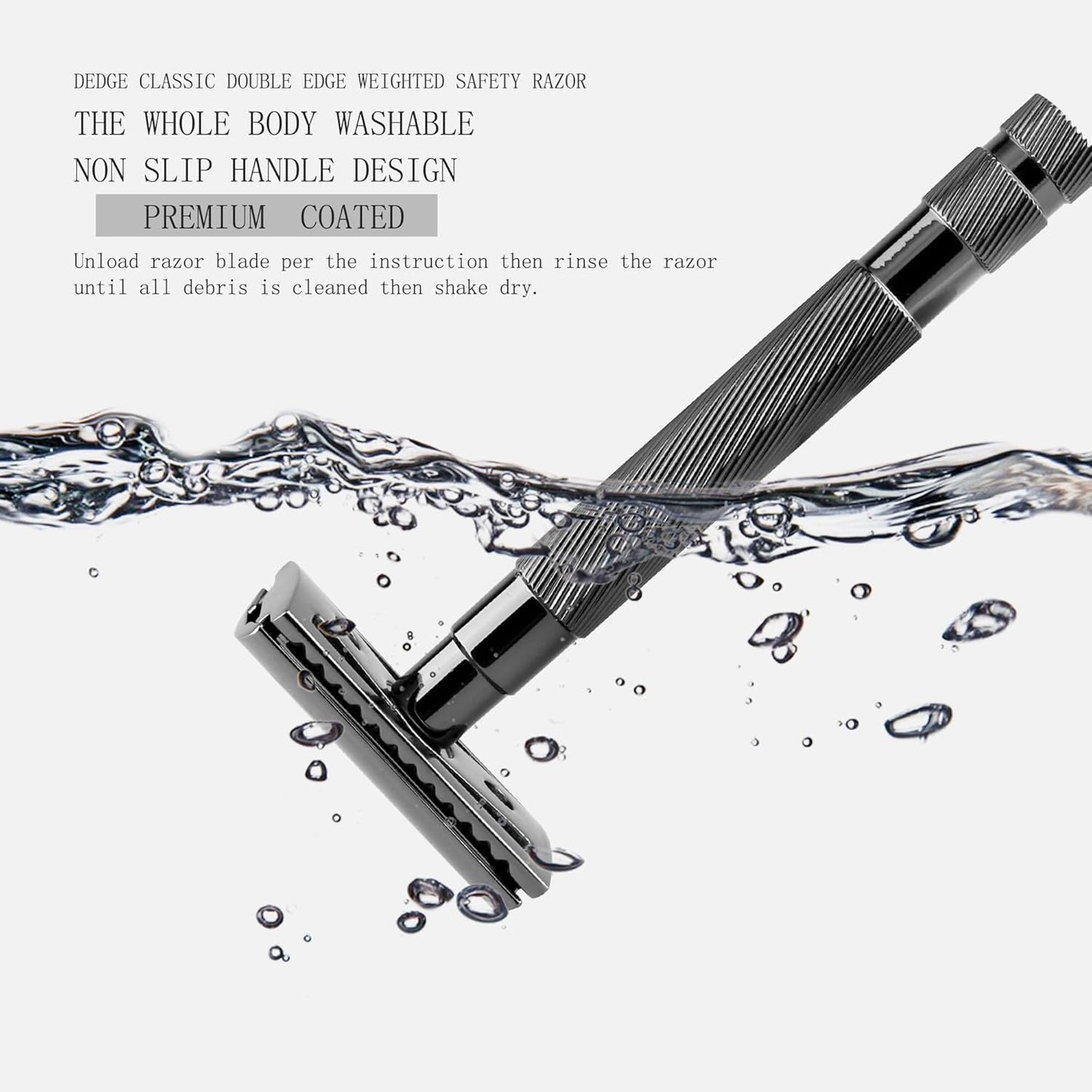 DEDGE Classic Double Edge Safety Razor Single Blade Razor For Men, Reusable Razor, with 5 Premium Razor Blades(Black)