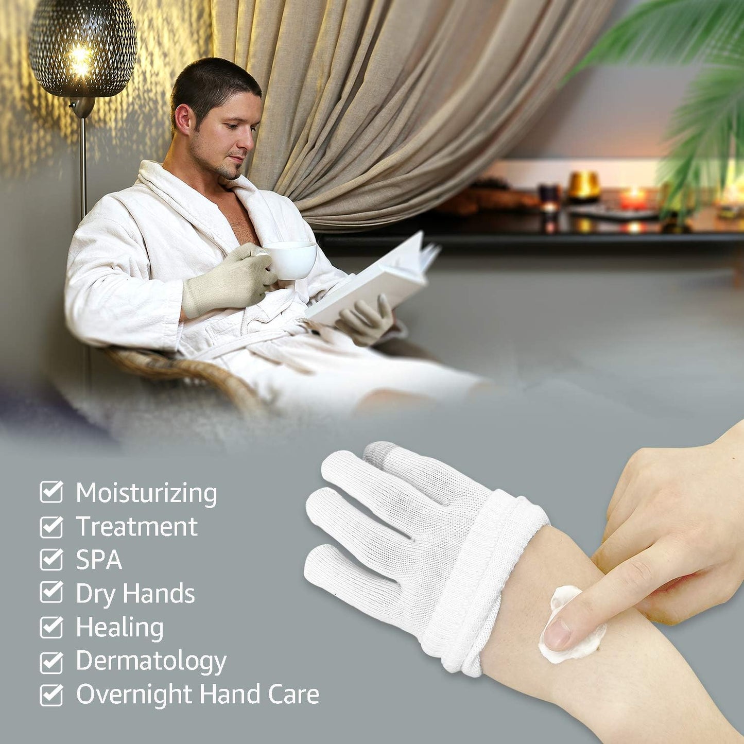 Evridwear Unisex Moisturizing Cotton Gloves with Touchscreen Fingertips for Eczema Beauty Cosmetic Dry Hands Sensitive Irritated Skin Therapy Overnight Bedtime, 6 Pairs, Lightweight-White, L/XL