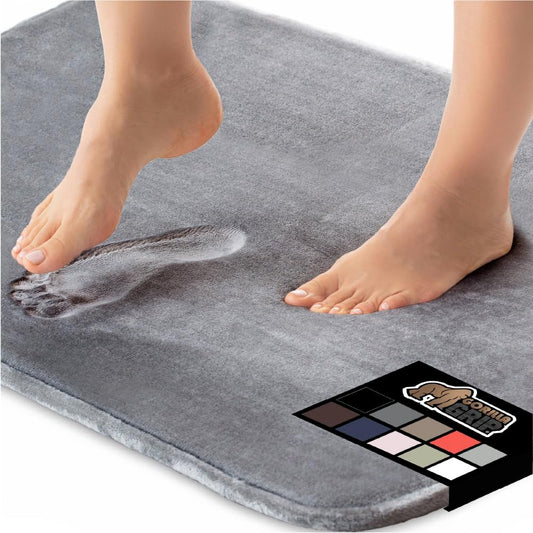 GORILLA GRIP Memory Foam Bath Rugs, Soft Absorbent Velvet Bathroom Mats, Durable Dots on Underside, Machine Washable Bathmat, Carpet Rug Room Decor for Shower Floor, 24x17 Mat, Graphite Gray