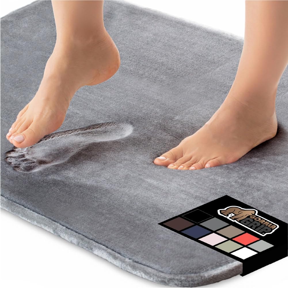 GORILLA GRIP Memory Foam Bath Rugs, Soft Absorbent Velvet Bathroom Mats, Durable Dots on Underside, Machine Washable Bathmat, Carpet Rug Room Decor for Shower Floor, 42x24 Mat, Graphite Gray